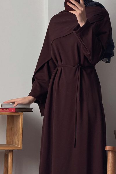 Ceylan Otantik Bitter Brown Shawl Collar Dress