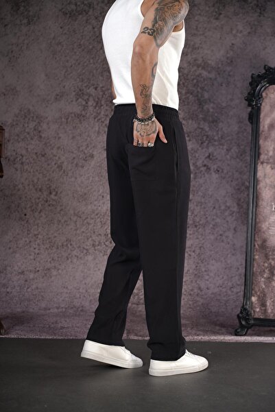 king brich Elastic Waist Pocket Baggy Fit Men's Black Trousers