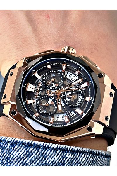 Quantum Black-Copper Color Men's Wristwatch - 10 Atm Water Resistance Functions - Steel Case