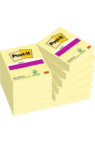 Post-it ® Notes 656, Yellow, 51x76mm, 12x100 Shts/PAC, 16 PAC/CV, 100%
PEFC, SGSCH-PEFC-COC-110078