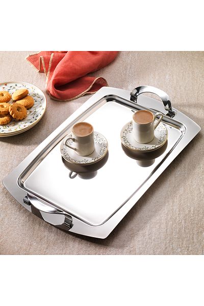 Schafer Ottoman Large Size Steel Tray 1 Piece-Silver
