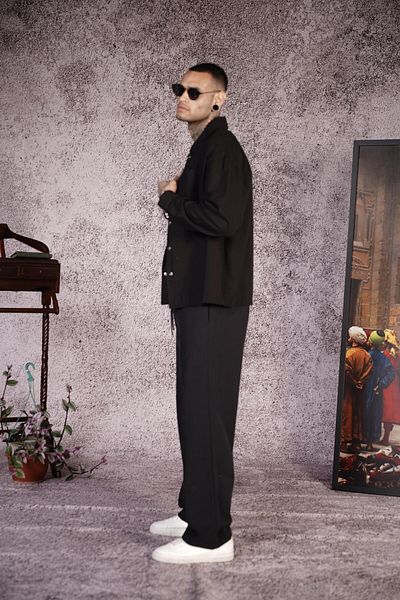 king brich Shirt Collar Snap Fastener Gabardine Bottom Top Set