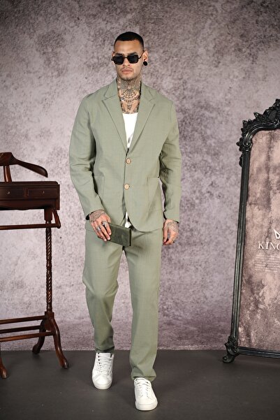 Butik Trend We Lycra Linen Fabric Regular Fit Blazer Jacket and Pants Set