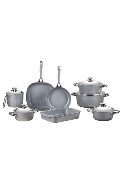 SAFLON Ceramic Cookware Set, Consisting Of 13 Pieces. Gray