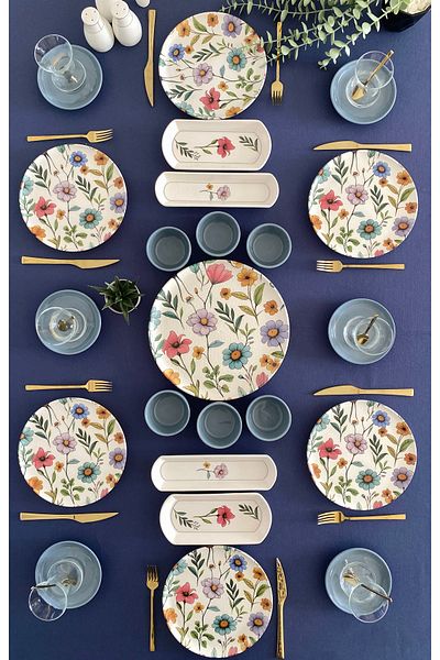 VENÜS HOME DECORATION Flora Model 6-Person 23-Piece Breakfast Set with Tea Plates (Gray)