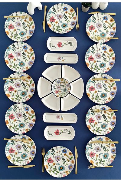 VENÜS HOME DECORATION Flora Model 12-Person 23-Piece Breakfast Set