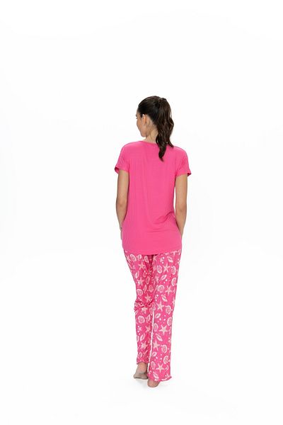 U.S. Polo Assn. Fuchsia Colored U.S. Polo Assn. Women's Bicikel Collar Pajama Set