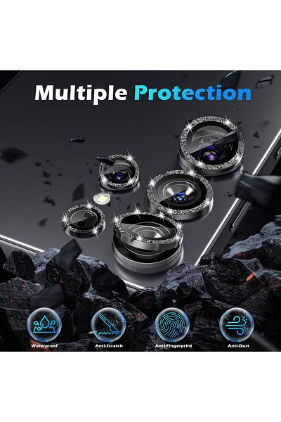 AWH for Samsung S25 Ultra Bling Camera Lens Protector, 9H AR+AF Glasser, HD Clear, Glitter Black