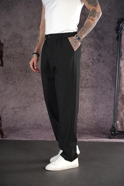 king brich Pleated Wide Leg Fabric Trousers