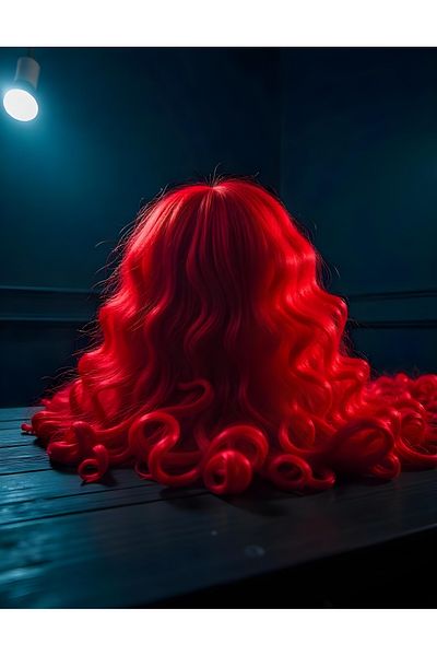 LOLLY PONY 85 cm Red Wavy Korean Fiber Synthetic Wig - Front Tulle Detail