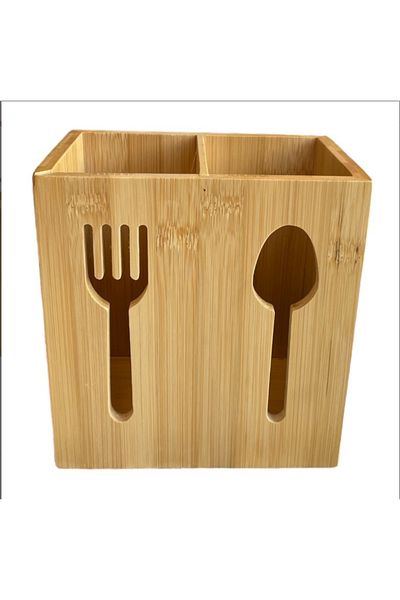 Sever 2 Compartment Bamboo Spoon Holder Fork Knife Holder Organizer 11 X 16 cm