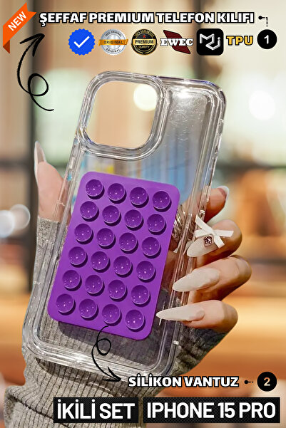 EWEC مجموعة من اثنين |   حافظة هاتف شفافة ممتازة متوافقة مع هاتف iPhone 15 Pro وحامل هاتف من السيليكون