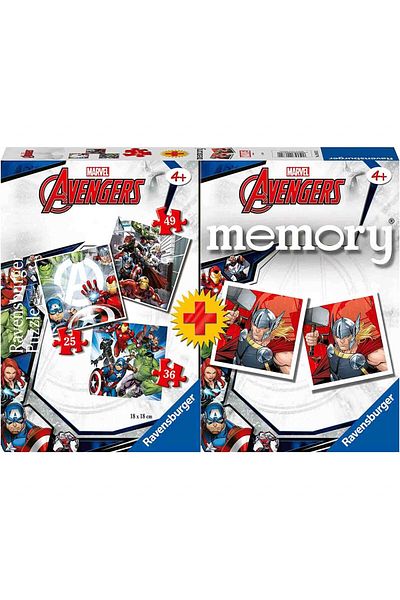 RAVENSBURGER Puzzle + Memory Game Avengers, 25/36/49 Pieces