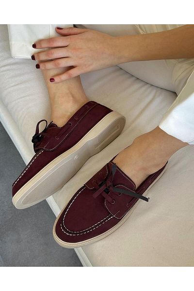 Zuum Дамски мокасини Sebon Casual - бордо червени велурени