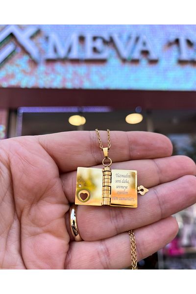 DM Takı Special Design Poem Book Necklace for Lovers Meva Jewelry (I Didn'T Write You More...)