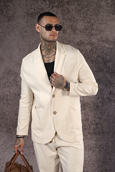 Butik Trend We Lycra Linen Fabric Regular Fit Blazer Jacket and Pants Set