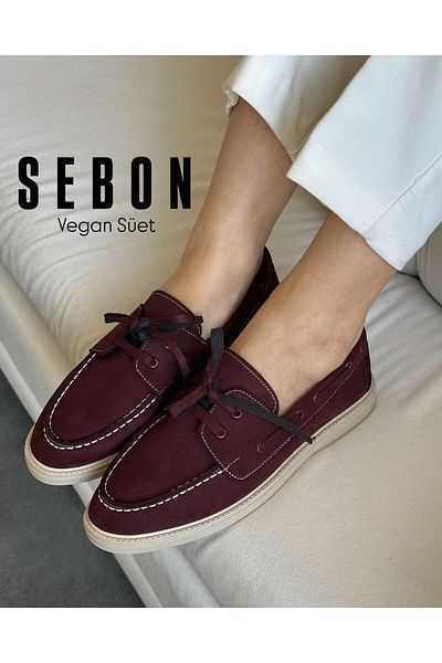 Zuum Дамски мокасини Sebon Casual - бордо червени велурени