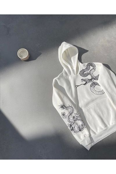 İpeksi Silky Long Sleeve Hooded Printed Sweatshirt - White
