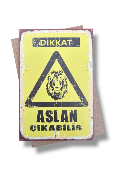 WallArts Ahşap Tablo Poster Dikkat Aslan Çıkabilir