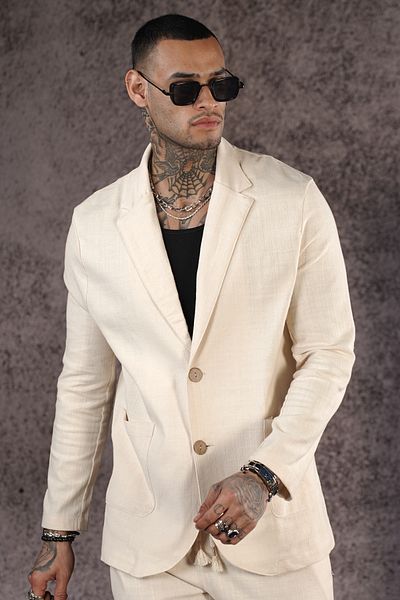 Butik Trend We Lycra Linen Fabric Regular Fit Blazer Jacket and Pants Set
