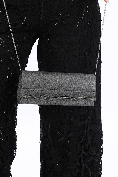 besmoda Γυναικεία βραδινή τσάντα με λουράκι ώμου Platinum Glitter