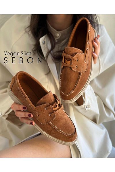 Zuum Дамски мокасини Sebon Casual - кафяви, велурени
