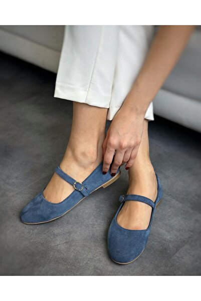 Zuum Balerini pentru femei Teo 100% piele naturală și piele de căprioară Mary Jane - piele de căprioară albastră