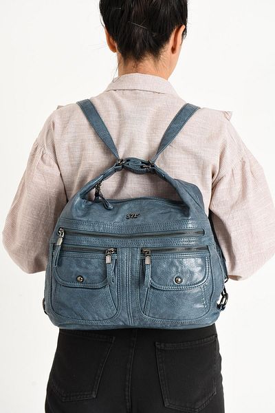 571 Collections Çanta Geantă de umăr moale din piele artificială albastră - Model 571-11-13A