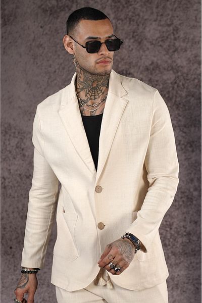 king brich Regular Fit Blazer Linen Bottom Top Set