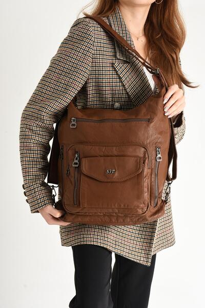 571 Collections Çanta Tan Leather Hem Shoulder Bag - Washed (Model: 571-9-10A)