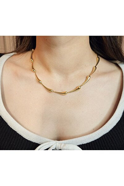 Mila Lumiere Çelik Damla Model Gold Kolye
