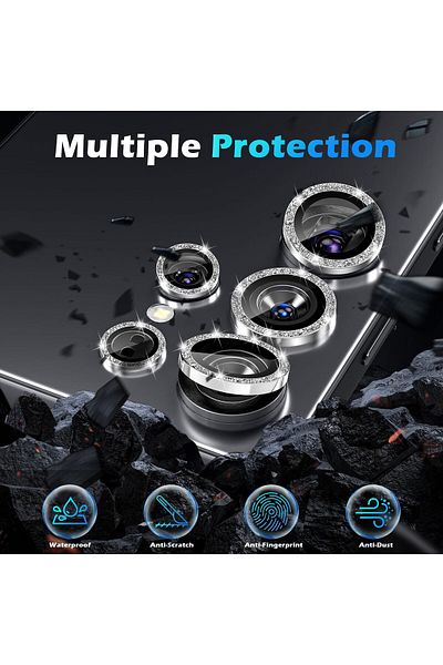AWH Camera Lens Protector for S25 Ultra, 9H Tempered Glass, Anti-Scratch, Glitter Titanium Silver