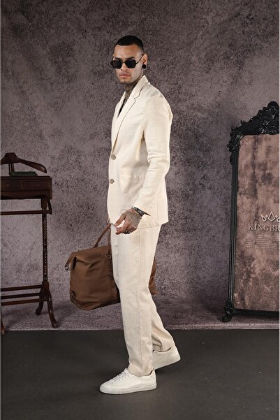 king brich Regular Fit Blazer Linen Bottom Top Set
