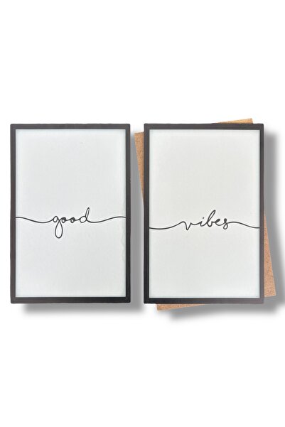 Ahşap Tablo Poster GOOD VIBES 2li