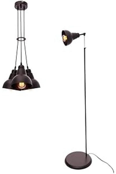 Mu Art Ahşap Umur Lighting Lava Black Floor Lamp Lava 3-Piece Pendant Lamp Chandelier Room Set
