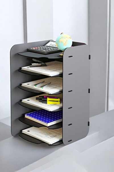 Evene Dosya Düzenleyici Masa Üstü Organizer Ahşap Evrak Rafı Siyah Renk Model 26