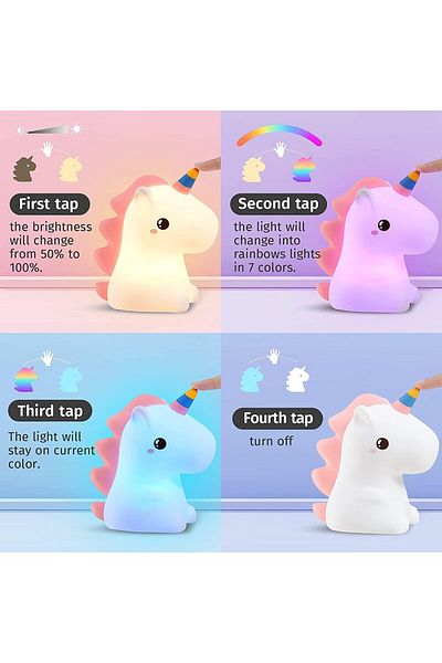 AWH Unicorn Night Light – LED Color-Changing USB Lamp, Soft Squishy Silicone Toddler Decor