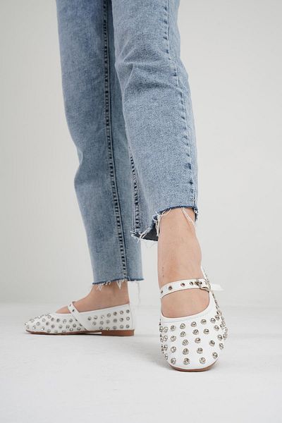 Beyond Women's White Disco Stone Leather Ballerinas 1cm Bynddsc01
