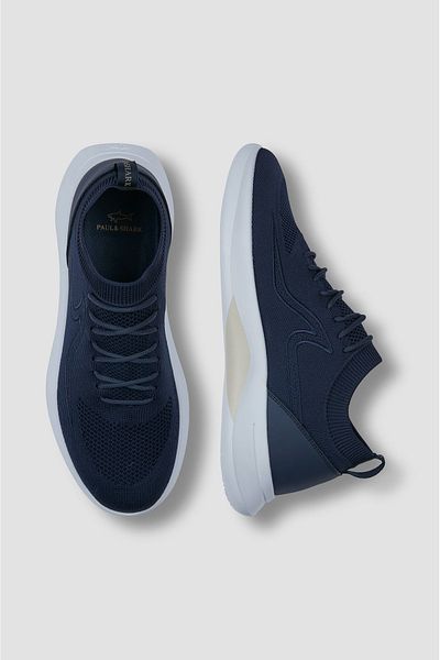 PAUL&SHARK Men's Lace Closure Rubber Fin Printed Flexible Running Sole Navy Blue Shoes C0P8023-050