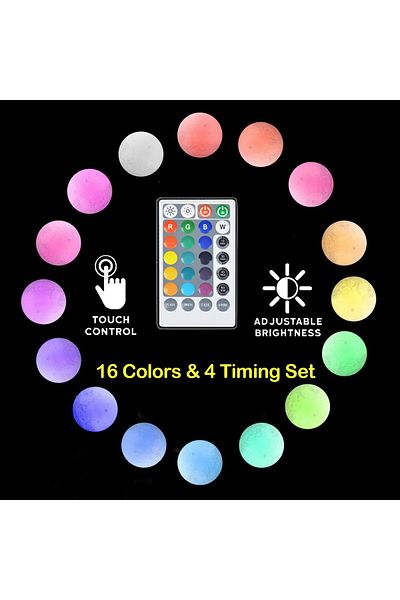 AWH 3D Printed Moon Lamp – Full Moon Night Light, Touch & Remote Control for Enhanced Convenience
