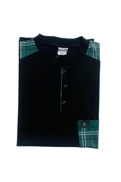 Tarık Men's 100% Cotton Combed Half Button Plaid Pattern Pocket Short Sleeve Pajama Set