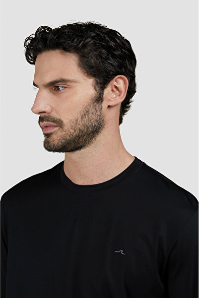 PAUL&SHARK Erkek Yuvarlak Yaka %100 Pamuklu Regular Fit Uzun Kollu Siyah T-Shirt 25411016-011