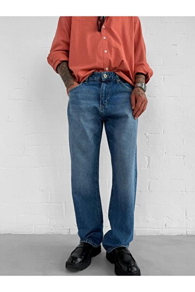 ablukaonline Ανδρικό παντελόνι τζιν premium σε φαρδιά γραμμή, μπλε