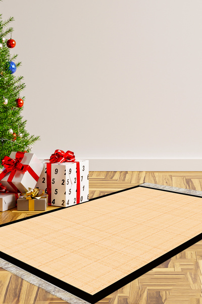 Dekoreko Kaymaz Taban Djt Banyo Mutfak Salon Halı Saray Deri Saçaklı Dokuma Desen E5007 Açık Şeftali