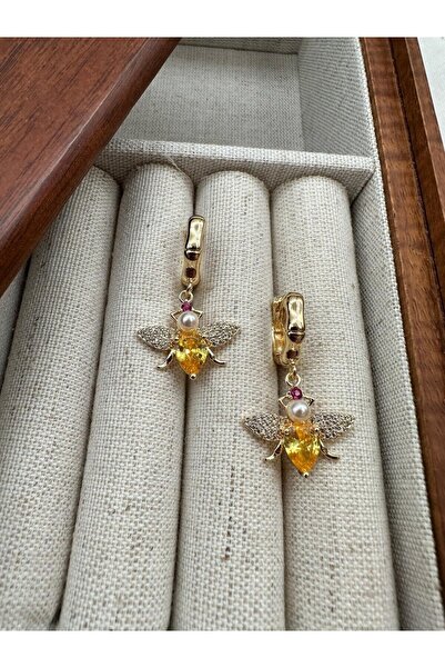 Jerie Gold Zircon Stone Colorful Bee Figure Earrings