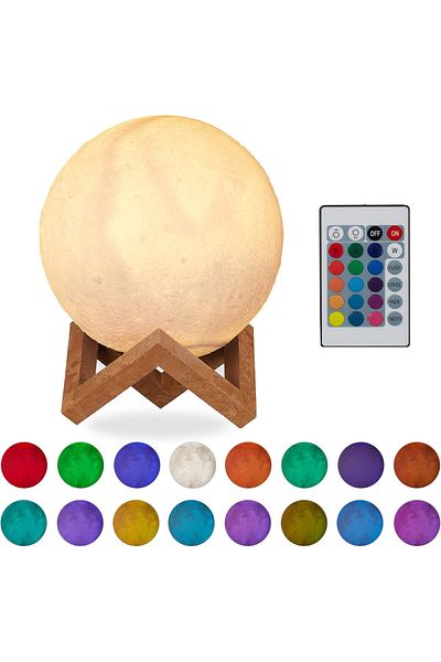 AWH 3D Moon Lamp – 16 Colors, Dimmable, Remote Control, Wireless, 15cm with Stand, LED Night Light