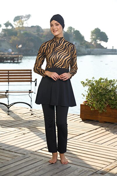 Estiva Γυναικείο ολόσωμο μαγιό με σχέδιο τίγρης μαύρο