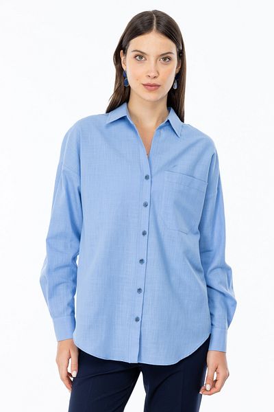 Ekol Bluză de damă cu mâneci 3/4 cu guler cămașă oversize - stil minimalist