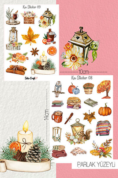 SelisCraft Kış Temalı Temalı Parlak Sticker 08-09 Ajanda Planlayıcı Bullet Jo...