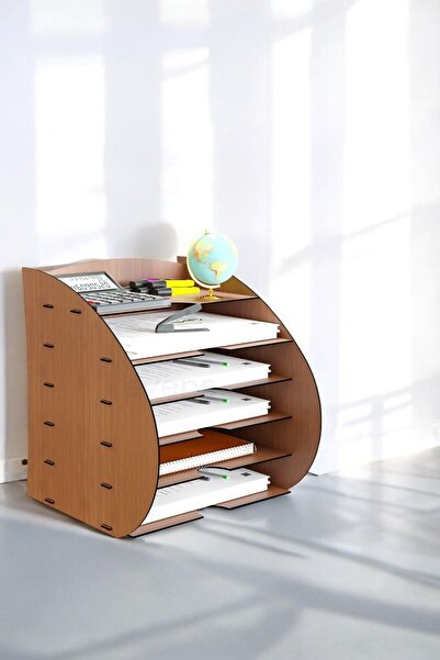 Evene Dosya Düzenleyici Masa Üstü Organizer Ahşap Evrak Rafı Ceviz Renk Model 36